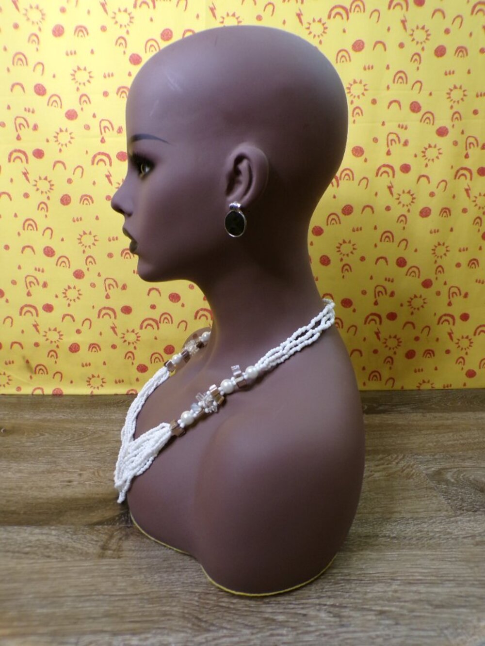 Multi Strand Beaded Necklace with Rear Button Clasp - Picture 9 of 11